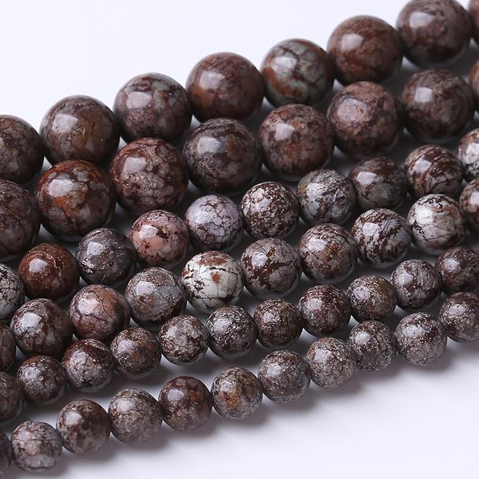 48PCS 8MM Brown Snowflake Stone Beads Energy Healing Beads for DIY Jewelry Bracelet Necklace Making for Jewelry Making 15Inch…