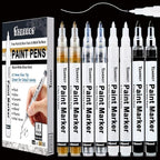 TZARROT White Paint Pen, 8 Pack 0.7mm Acrylic Paint Pens with 2 White 2 Black 2 Gold 2 Silver Permanent Marker for Wood Rock Fabric Metal Plastic Ceramic Acrylic Markers Extra Fine Tip
