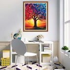 Disnesart Cross Stitch Stamped Full Embroidery Kits DIY 11CT Cotton Thread Printed DIY Needlepoint Kits Craft Needlework Set Cross-Stitch Stamped Sets-Moon Colored Tree of Life 16x20 inch