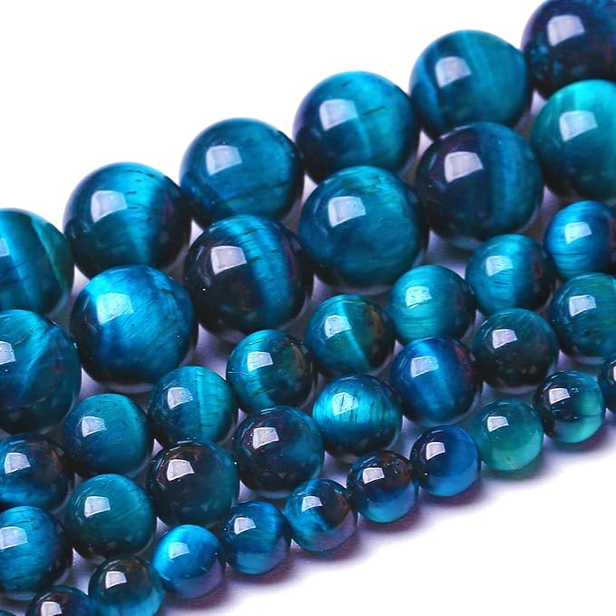 12MM 32pcs Natural Royal Blue Tiger Eye Stone Energy Healing Beads Round Loose Beads for Jewelry Making Bracelet 1 Strands 15"