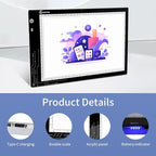 XIAOSTAR Rechargeable Light Box Drawing A4, Tracing Board with Adjustable Brightness for Artists, Animation Drawing, Sketching, X-ray Viewing (A4-RCG)