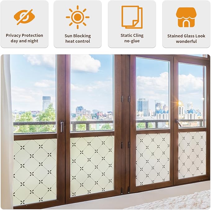 DKTIE Geometric Art Stained Glass Window Film Bathroom Window Privacy Film Frosted Glass Static Clings Non Adhesive with Installation Tools, Modern Home Improvement Style (S119, 17.7'' x 118.1'')