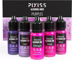 Pixiss Purple Alcohol Ink Set - 5 Shades of Highly Saturated Alcohol Ink for Epoxy Resin Supplies, Yupo Paper, Tumblers, Coasters - Resin Colorant for Epoxy Resin and Resin Art Supplies