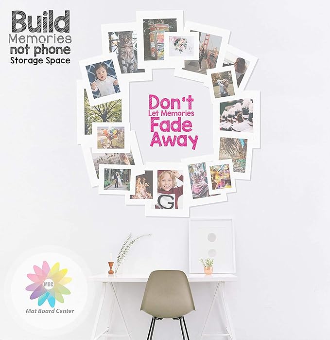 Mat Board Center, Pack of 20, 8x8 for 4x4 White Photo Picture Mats - Acid Free, 4-ply Thickness, White Core - for Pictures, Photos, Framing