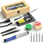 Soldering Iron Kit, 190W Soldering Gun, 110V LED Solder Kit for Electronics, Adjustable Temperature 356-932℉, Includes Solder Wire, Sucker, Tips, Stand, Tweezers, Paste and Solid Wood Box, White