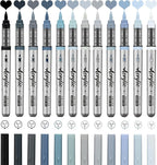 Grey Acrylic Paint Pens,12 Color Paint Pens Markers,Brush Tip Paint Pens for Rock Painting Wood Glass Ceramic Canvas Stone DIY Crafts Making Art Supplies