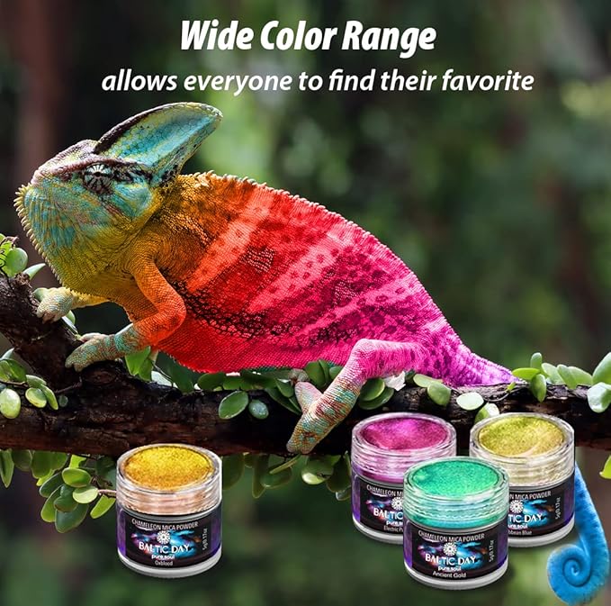 BALTIC DAY - Chameleon Mica Powder, 40 Jars of Color Shift Mica Powder Set - Chameleon Mica Powder for Resin - Chameleon Powder - Holographic Mica Powder