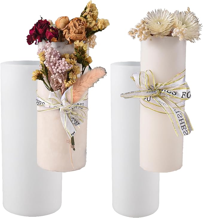 2 Pack 6 Inch Cylinder Candle Mold Pillar Candle Molds Taper - Resin Casting Silicone Molds for Home Decor & Candle Making Wave Spiral Mold