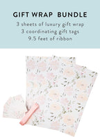 Itsy Belle Studio Floral Wedding Wrapping Paper sheets + Ribbon Set with Tags - White Gift Wrap, Pink Floral, Boho Bridal Shower