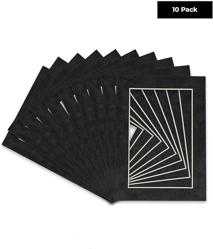 Pack of Ten Acid Free 11x14 Mats Bevel Cut for 8.5x11 Photos - Dark Grey Suede Precut Matboards With Backing Boards and Self Seal Photo Mat Bags For Pictures, Photos, Framing - 4-ply Thickness