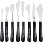 PHOENIX High Flexible Palette Knife Set, 8 Pieces Stainless Steel Painting Knives (32,54,55,50,44,56,53,51) Art Knife with Wood Handle, Paint Spatula for Oil Acrylic Paint