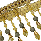 3yards Beading Fringe Trimming Long Beads Tassel Curtain Trim Ribbon Trim for Cover Edge Decorative (Gold)