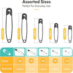 Safety Pins Assorted, 340 Pack Small & Large Heavy Duty Safety Pins for Clothes Sewing, 5 Different Sizes Pin Bulk, Arts and Crafts Supplies, Black