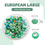 LAIDANLA Green Mix Large Hole Beads, 100pcs 15mm x 5mm Round Resin, Plastic, Acrylic Loose Beads for Jewelry Making, Bracelet, Necklace, Earrings, Keychain, DIY Gifts