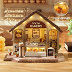 TuKIIE DIY Miniature House Kit with Furniture, 1:24 Scale Creative Room Mini Wooden Dollhouse Book Nook Plus Dust Proof & Music Movement for Kids Teens Adults(Leisurely Bakery)