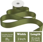 HUIHUANG Moss Green Ribbon 2 inch Double Face Green Satin Ribbon Olive Green Ribbon for for Flower Bouquet Wrap, Wedding Invitations Card, Gift Wrapping, Holiday Decor, Bows Crafts -25 Yards/Roll