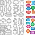 30 Styles Labels Die Cuts for Card Making Backgrounds Frame Metal Cutting Die for Scrapbooking Carbon Steel Embossing Template Tab Note Cutting Dies DIY Cards Album Crafts Supplies
