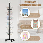PATIKIL 6 Tier Rotating Greeting Card Rack, Metal Spinning Greeting Card Display Stand Portable Postcard Rack Holder Organizer for Postcard Sticker Photo Desk Book Stamp, Black