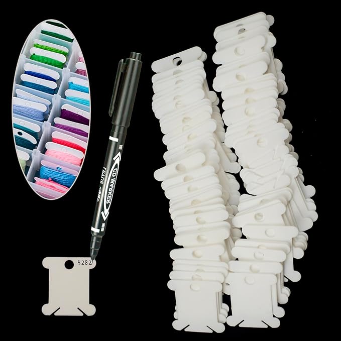 Embroidery Floss Organizer, 2 Removable 18 Compartments Cross Stitch Thread Storage Box with 200 Plastic Embroidery Floss Bobbins, 1 Floss Winder and 1 Marker