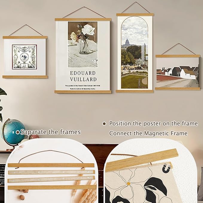 Artmag Magnetic Poster Hanger Frame, 30x40 30x20 30x24 Light Wood Wooden Magnet Canvas Artwork Print Poster Hangers Frames Hanging Kit (Teak Wood, 30")