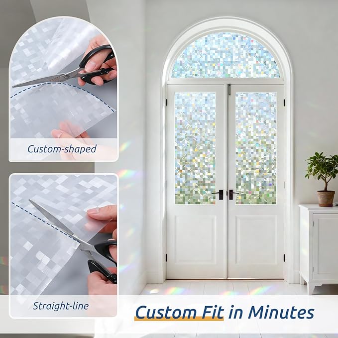 rabbitgoo Stained Glass Window Privacy Film Mosaic Pattern, Frosted Glass Window Film Rainbow Decorative Sticker, Static Cling UV Blocking Suncatcher for Home, 35.4 x 157.4 Inches