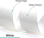 CT CRAFT LLC Glitter Wired Ribbon 2.5" x 20 Yards White for Christmas Home Decor Bow Gift Wrapping DIY Crafts Wreath