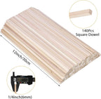 140Pcs 1/4" x 12" Balsa Wood Sticks, Square Dowel Rods Unfinished Balsa Wood Strips Hardwood Sticks for Crafts DIY Projects Models Making