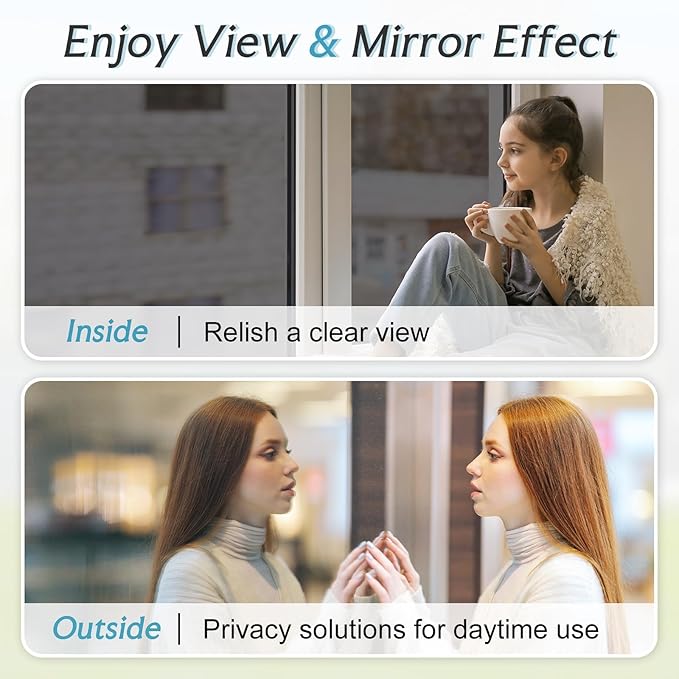 DOWELL One Way Window Privacy Film with 3 Tools Window Tint for Home Sun Blocking Heat Control Anti UV Reflective Mirror Covering See Out Not in for House and Office Black Silver 17.5" X 78.7"
