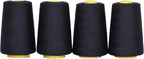 Mandala Crafts 4 Pack of Serger Threads Cones Spools - 40S/2 24000 Yards Polyester Black Threads for Sergers Machine and Overlock Quilting Sewing Machine