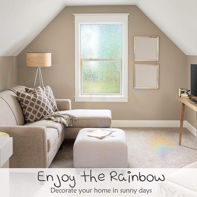 HIDBEA 3D Window Privacy Film - Rainbow Decorative Clings, Heat Control Decals, Vinyl Glass Tint, 35.4 x 98.4 Inches, Mosaic Patterns
