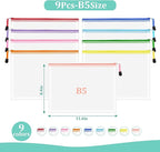 9pcs Mesh Zipper Pouch Bags, B5 Mesh Pouch, Plastic Zipper Pouches, 9 Colors for Organizing, Board Game Storage, Travel, School, Office