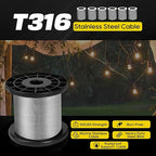 316 Stainless Steel Cable, 600FT 1/32IN Wire Rope 7 * 7 Strand with 150Pcs Aluminum Sleeves Stops, Guide Wire for Outdoor String Lights for String Lights Hanging, Clotheslines, Trellis (600FT)