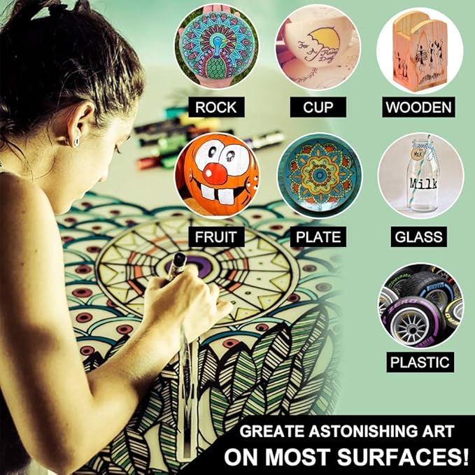 AROIC Paint Markers, 28 Colors Oil-Based Waterproof Paint Marker Pen Set.Quick Dry and Permanent Painting Markers Set for Rock, Wood, Metal, Plastic, Glass, Canvas, Ceramic & More! Safe and odorless.