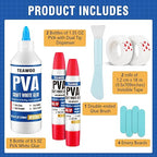Book Repair & Binding Glue Kit – 8.5 Oz + 2×1.35 Oz Acid-Free PVA Adhesive – Neutral pH, Dries Clear & Flexible for Books, Crafts, Collages & Paper Art, Used for Bookbinding and Book Repair
