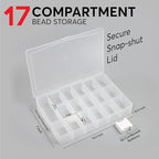 Embroidery Floss Organizer Box with 50 Cardboard Bobbins - 17 Compartments Clear embroidery thread organizer box, Snap-Tight Clear Sewing Organizer - Jewelry Bead Holder (Made in USA)