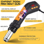Heat Gun, 700W 212°F~932℉(100°C~500°C) Mini Soldering Heat Gun Hot Air Rework Station with LED Digital Display & 5Pcs Nozzles & 5Pcs Accessories for Crafting Shrink Tubing Electronics DIY(5FT)