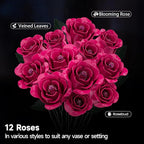 12 Everlasting Roses Bouquet Building Set, Gothic-Style Botanical Diary Series, Includes Heart-Shaped Gift Box Base, The Best Gifts for Your Wife and Family on Birthdays and Holidays (516 PCS)