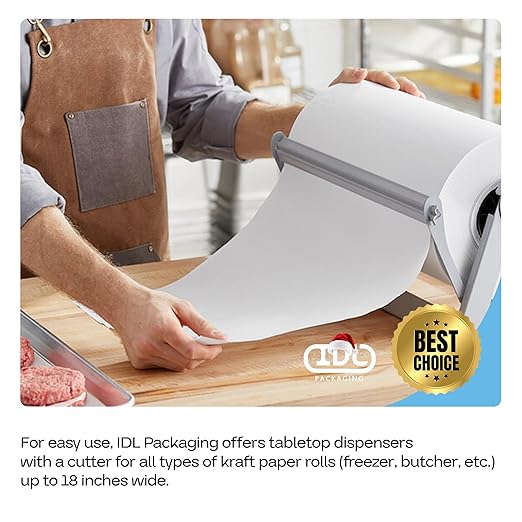 White Freezer Paper Roll 24" x 1800" (150 feet) with Cutter - USA-made Freezer Paper for Meat & Fish - Poly-Coated Food Wrapping Material for Freezing - Barrier Against Air & Moisture by IDL Packaging