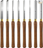 HAUTMEC Pro HSS Wood Lathe Turning Chisel Set 8 Pcs, Lathe Chisel Set with 3 Gouge 2 Skew 1 Spear Point 1 Parting 1 Round Nose Tools with 1680D Tool Bag for Professionals and Beginners - HTWCH25028