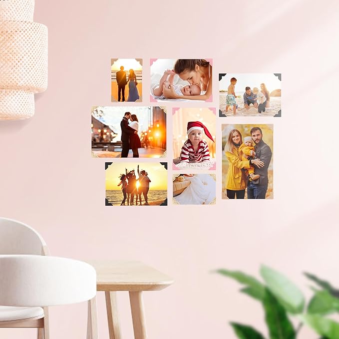 GOONAVI 10 Sheets 240 PCS Shiny Silver Acid-Free Photo Corners Notebook, Self-Adhesive Photo Corners for DIY Photo Album Journal, Photo Corner Stickers for Trip Journal Memory Book