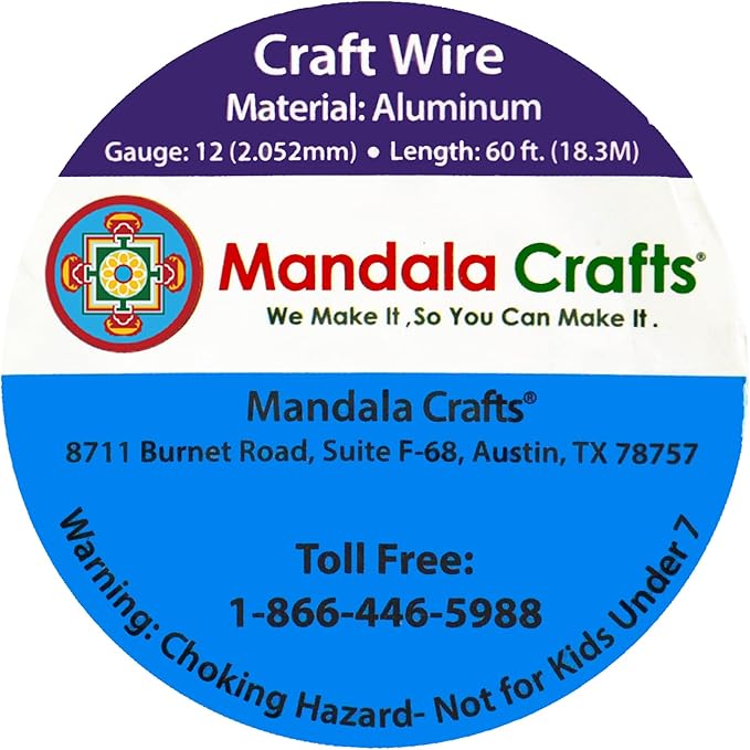 Mandala Crafts 12 Gauge Anodized Aluminum Craft Wire for Jewelry Making - 60 FT Colored Flexible Silver Tone Wire - Bendable for Bonsai Armature Crafting Sculpting