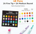 Ohuhu Acrylic Paint Markers, 48 Paint Pens Set of 24 Fine & 24 Round Tip in Same Assorted Colors - Reversible Chisel & Round - Good Coverage Acrylic Markers for Rock Painting Easter Egg Wood Plastic