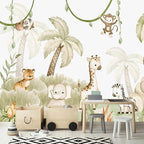 AFZEVEB-Safari Wallpaper Watercolor Animal Nursery Wall murals for Kids Room 114"x74"(Not Peel and Stick)