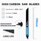1 Pack 12 inch Reciprocating Saw Blades Set，8 TPI High Carbon Saw Blades for Metal ，Saw Blades with Organizer Case (1, 8T/12inch)