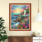 Funchey Stamped Cross Stitch Kits, DIY Cross Stitch Pattern for Adults Beginners Needlepoint Kits Embroidery Kit Arts and Crafts 11CT-Sunrise Seaside Lighthouse 16x20 inchs