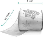 CT CRAFT LLC White Satin with Silver Snowflake Wired Ribbon 4 Inch x 10 Yards for Christmas Home Decor Tree Topper Bow Gift Wrapping DIY Crafts Wreath Garland