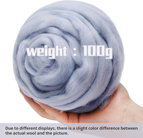 3.53oz Wool Roving Yarn, Wool Felting Supplies, Pure Wool, Chunky Yarn, Spinning Wool Roving for Needle Felting Wet Felting DIY Hand Spinning (ash Blue)