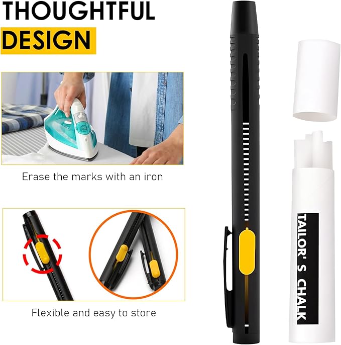 Sewing Heat Erasable Fabric Markers, Washable, Heat Erasable Pens for Fabric, Sewing Chalk DIY Markers for Quilting, Embroidery, Suitable for Cotton, Knitted Fabrics (1 Pen + 20 Refills)