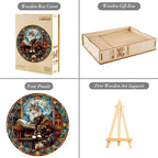 Wooden Puzzles Adults, Maine Cat Library Wooden Puzzles 200 Pieces, Unique Animal Shaped Wood Challenging Jigsaw Puzzles Gifts for Adults, 11.4x11.4in