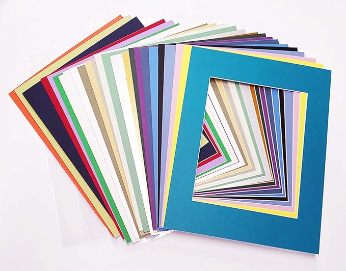 5x7 Mat for 8.5x11 Frame - Precut Mat Board Acid-Free Mixed Colors 5x7 Photo Matte For a 8.5x11 Picture Frame, Premium Matboard for Family Photos, Show Kits, Art, Picture Framing, Pack of 25 Mats